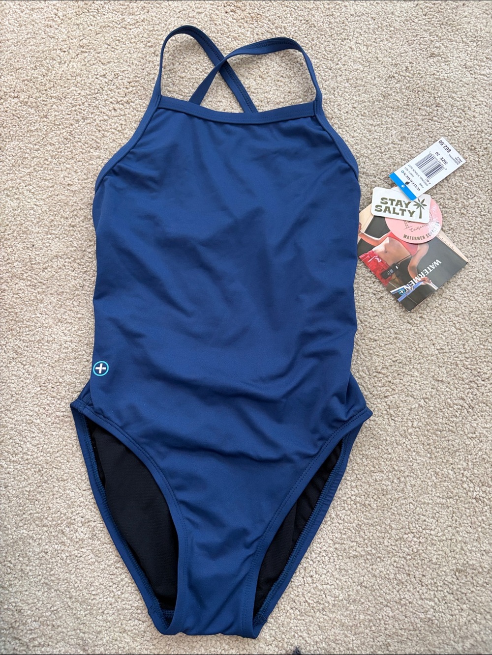 Women's Watermen Navy Blue One-Piece Swimsuit with Crossback Straps